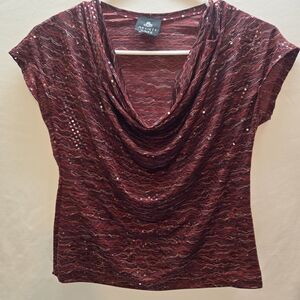 Vtg Elegant Sequin Cowl Neck Blouse